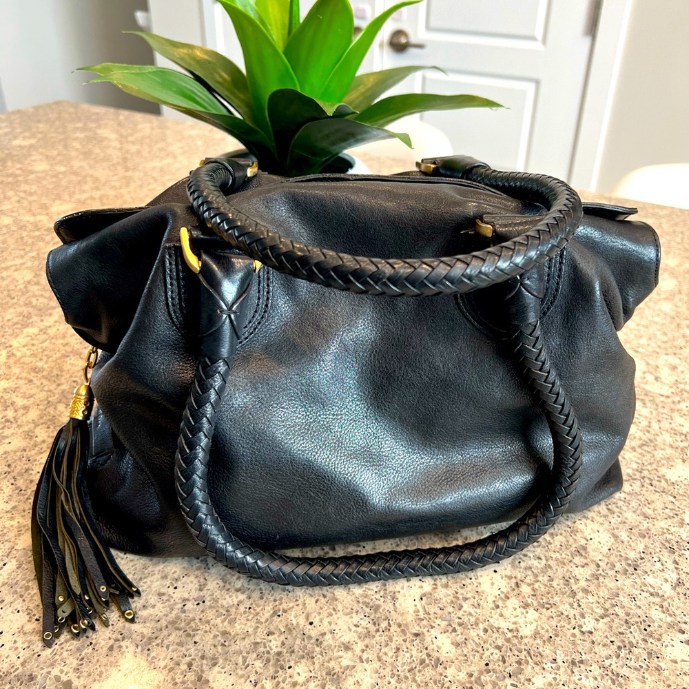 COLE HAAN Gorgeous Leather Black Bag with Tassle